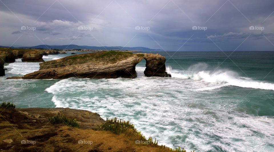 Las Catedrales beach. Beach of the Cathedrals in Ribadeo, Galicia, Spain