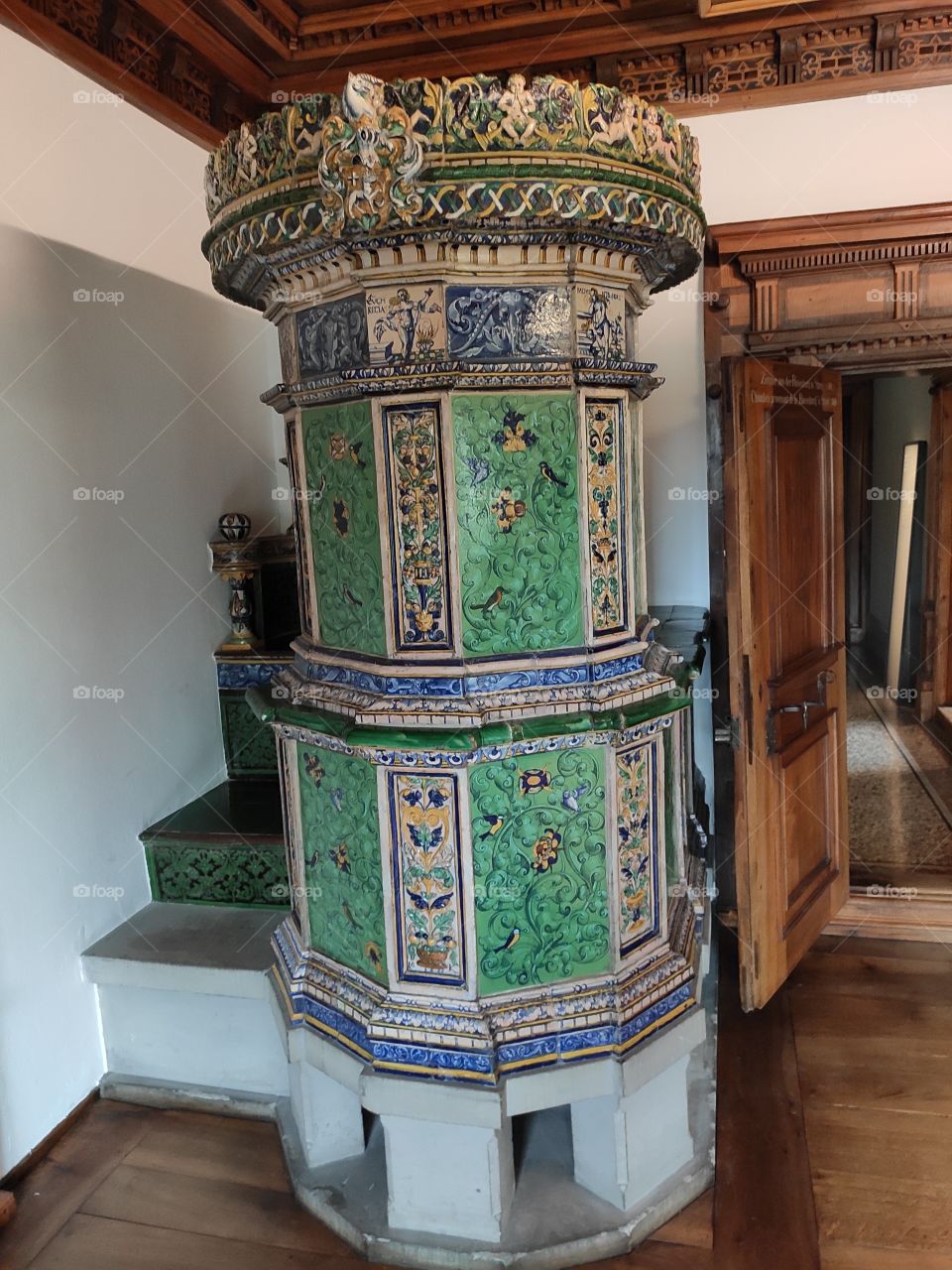 Old ceramics decorated furnace