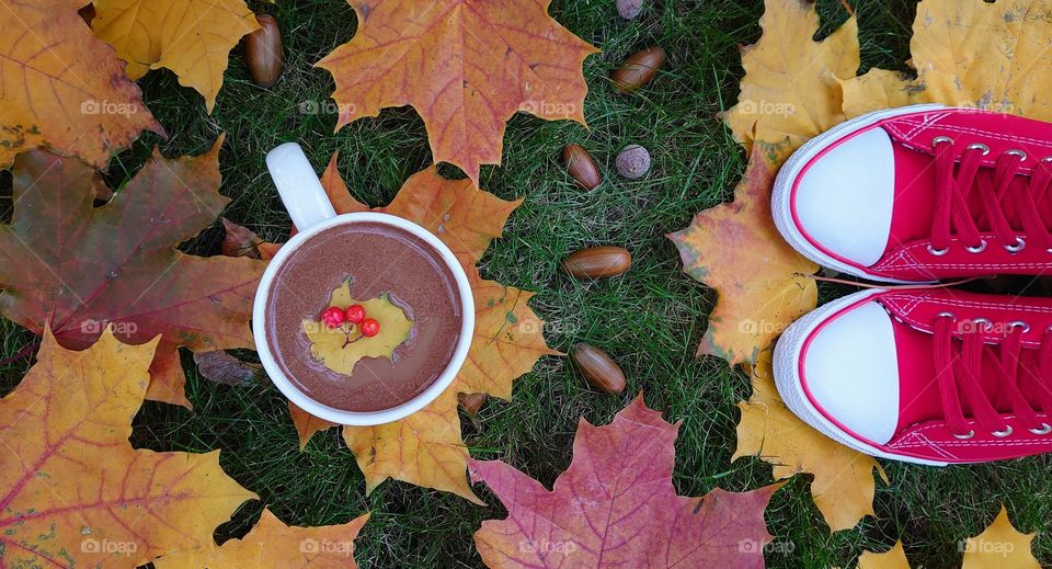 Walk in the autumn park with hot chocolate ☕🍂👟👟