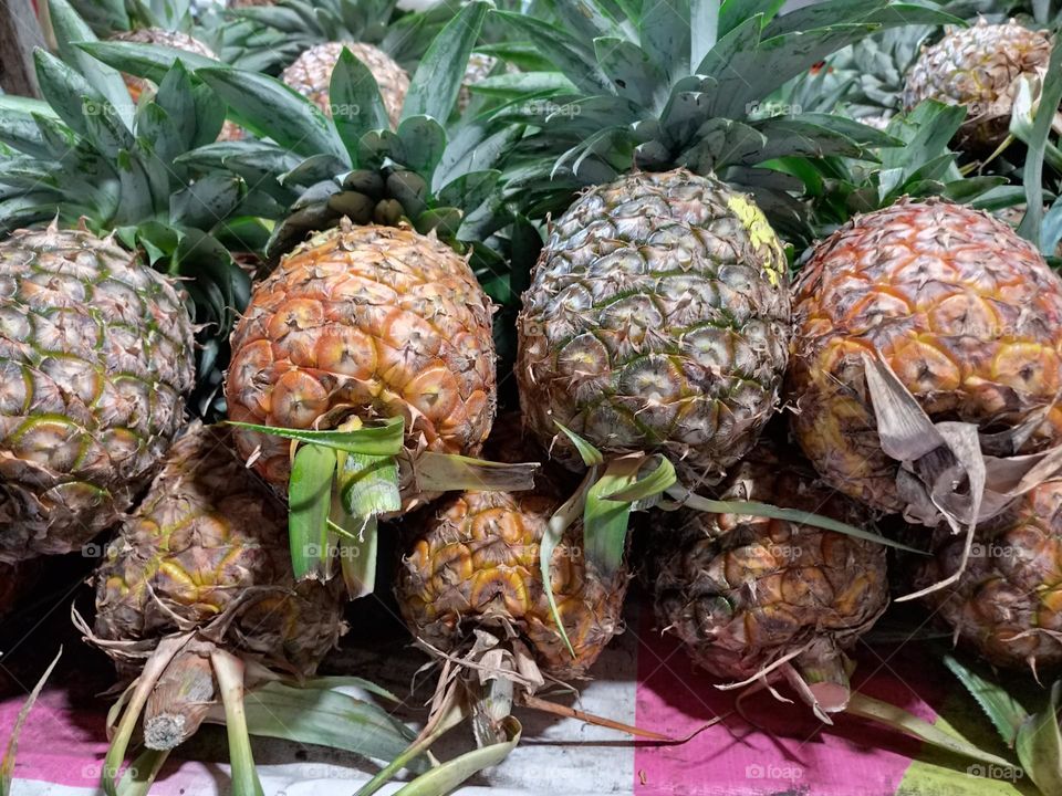 Pineapples are being sold for sale in Rawalumbu of Bekasi City, Indonesia