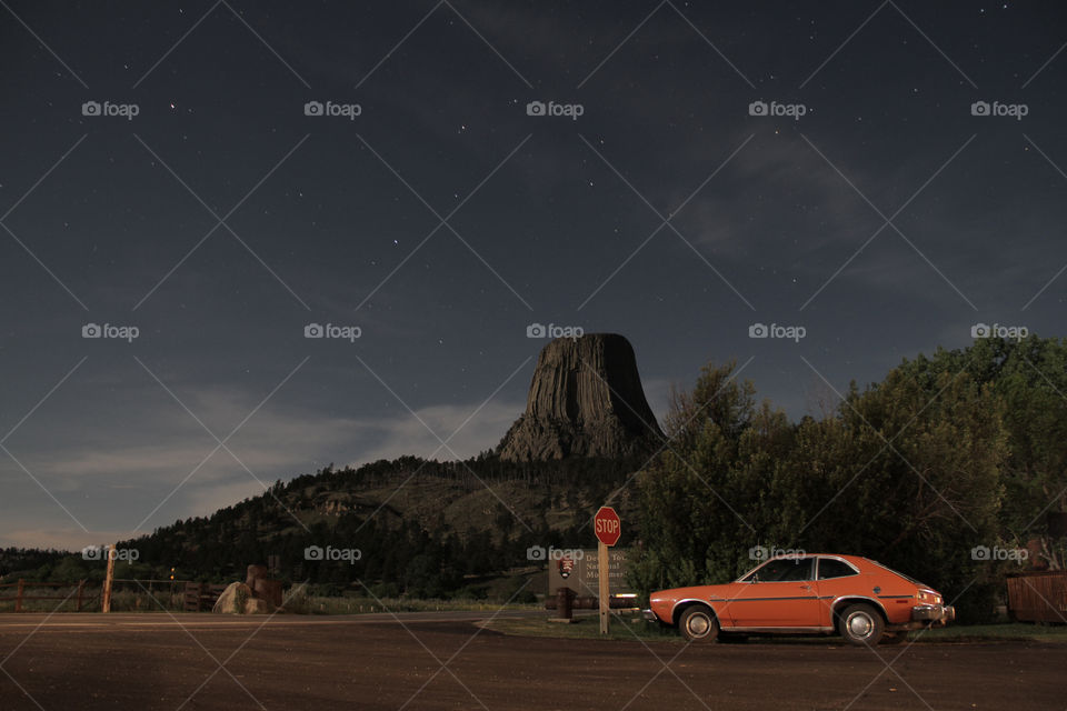 Devils Tower at night. 