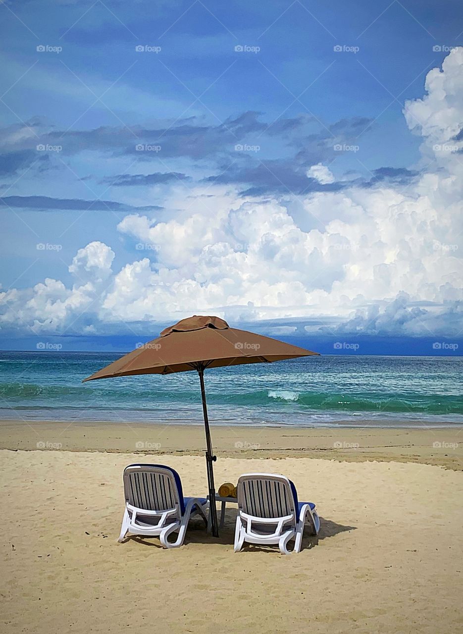 Beach chairs in the sand Phuket