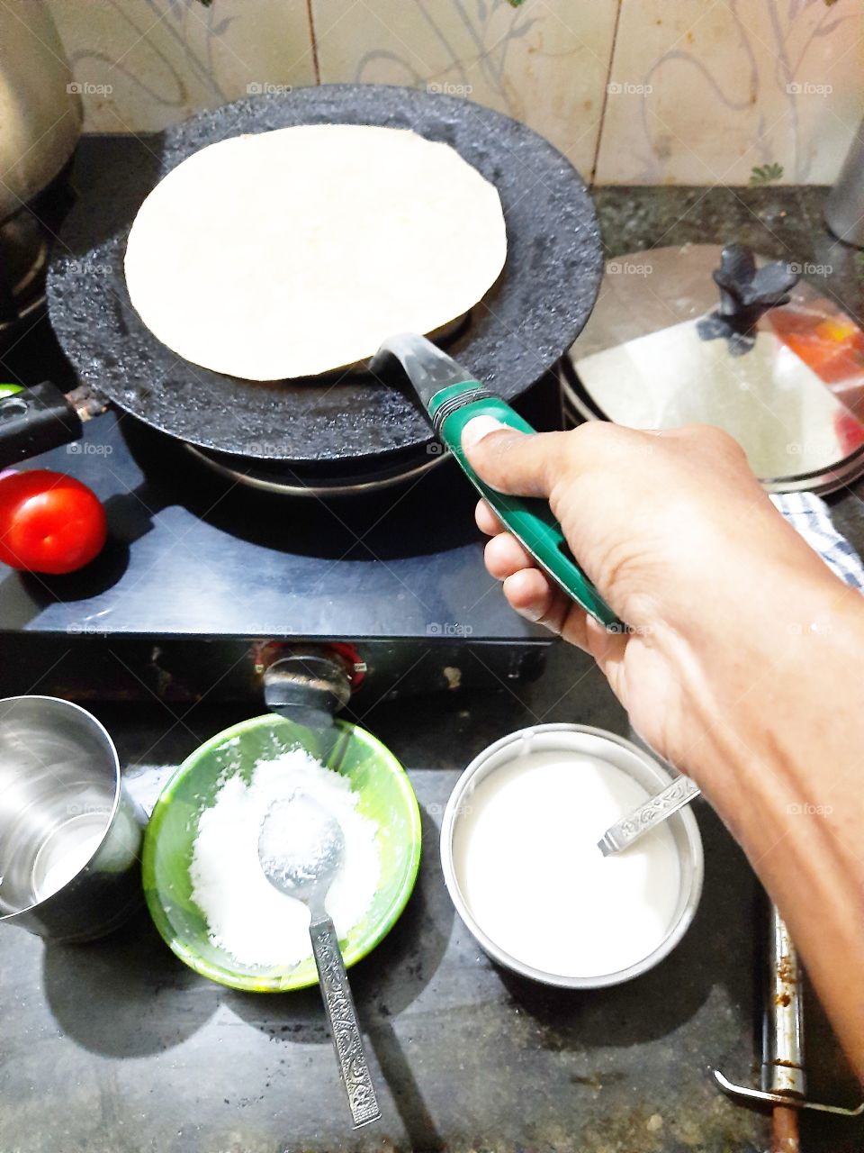 Making chappathi for dinner