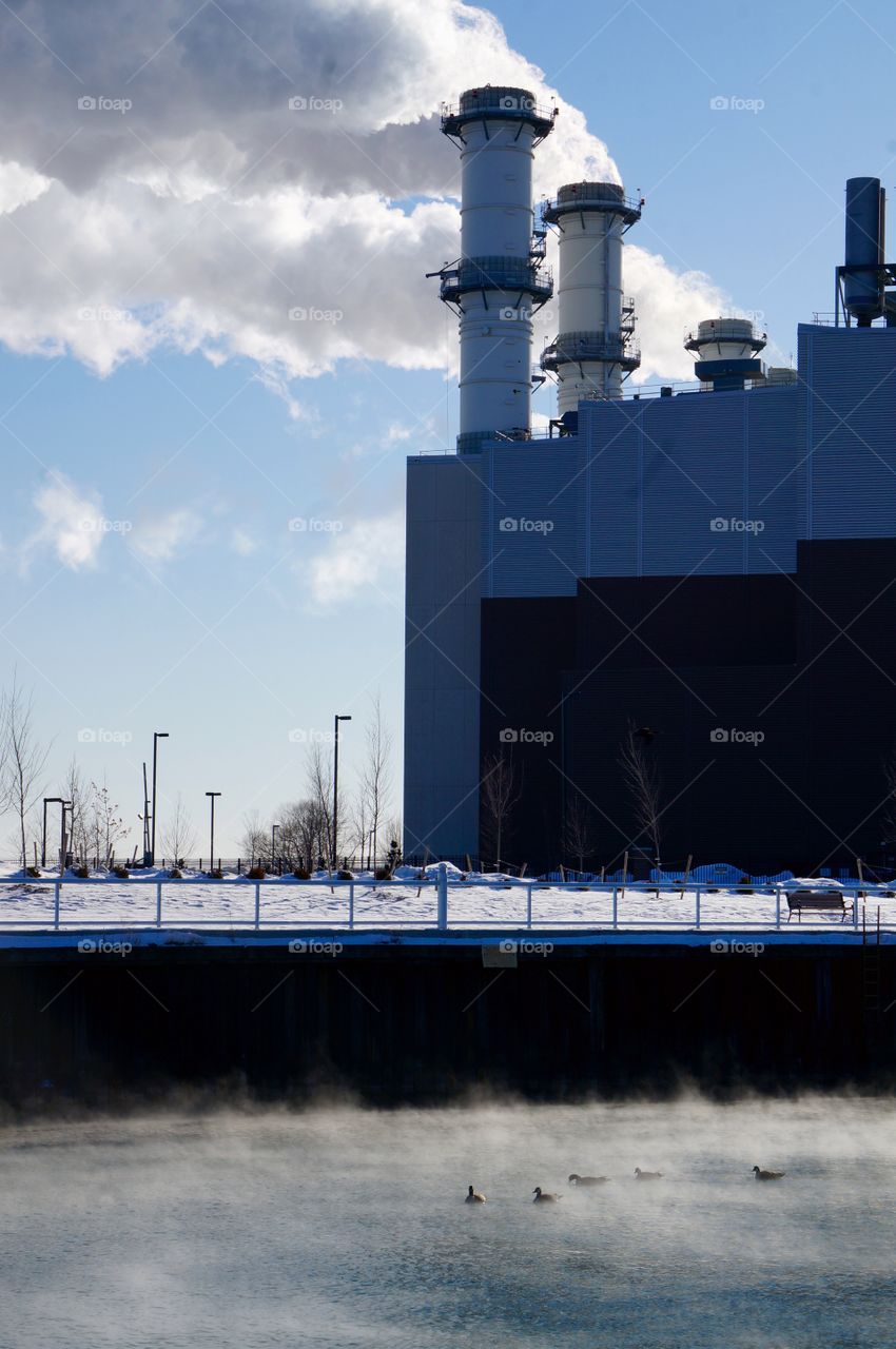 Winter Day. Smoke Stacks in the Cold