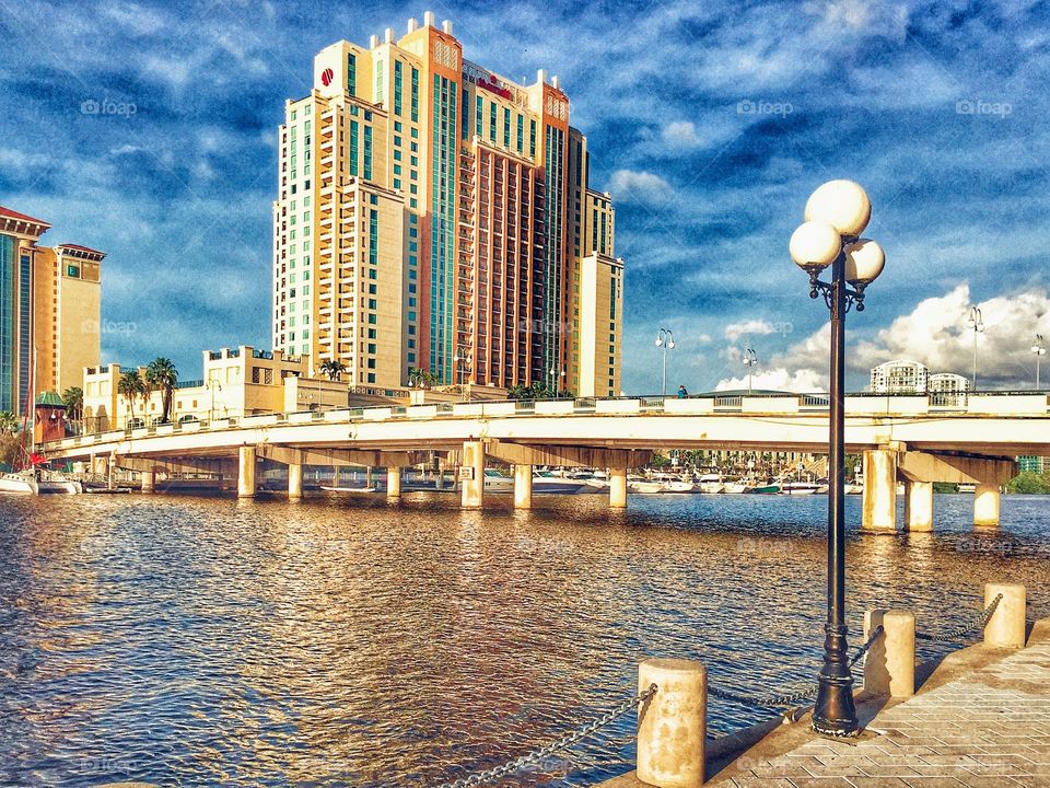Tampa Florida urban view with ocean or bay