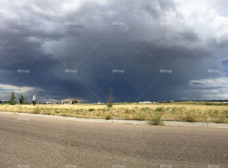 Huge Thunderstorm . A huge thunderstorm moving across the plains of Wyoming 