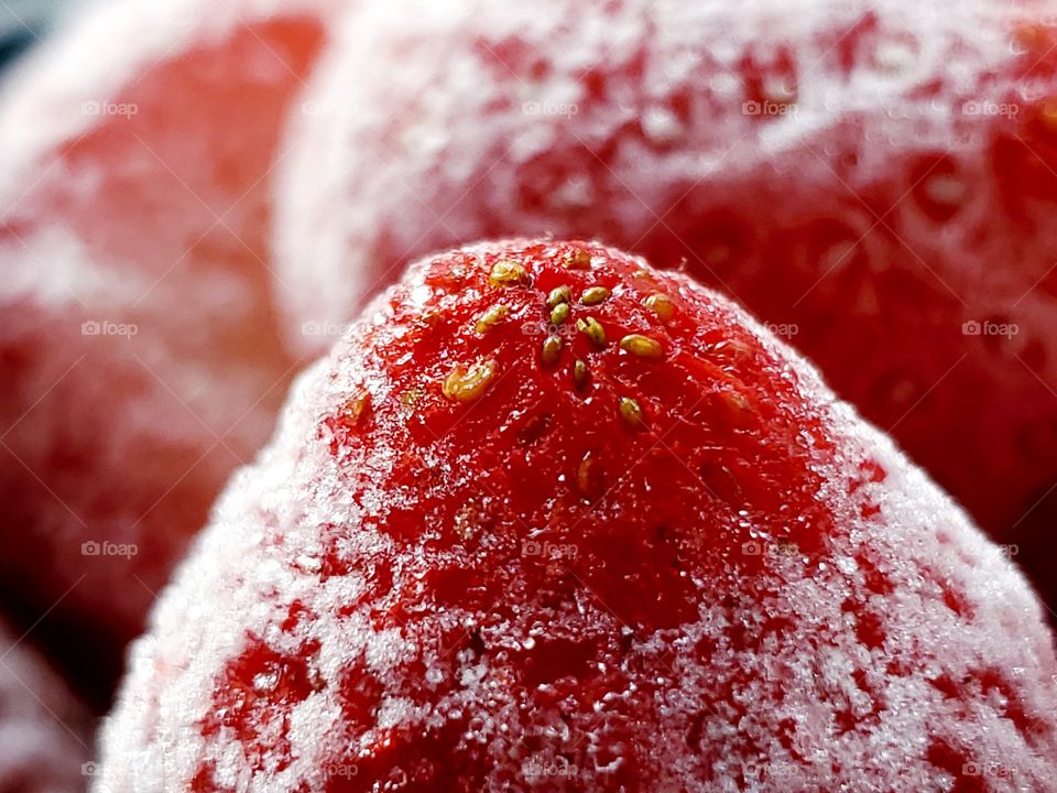 Closeup frozen strawberry