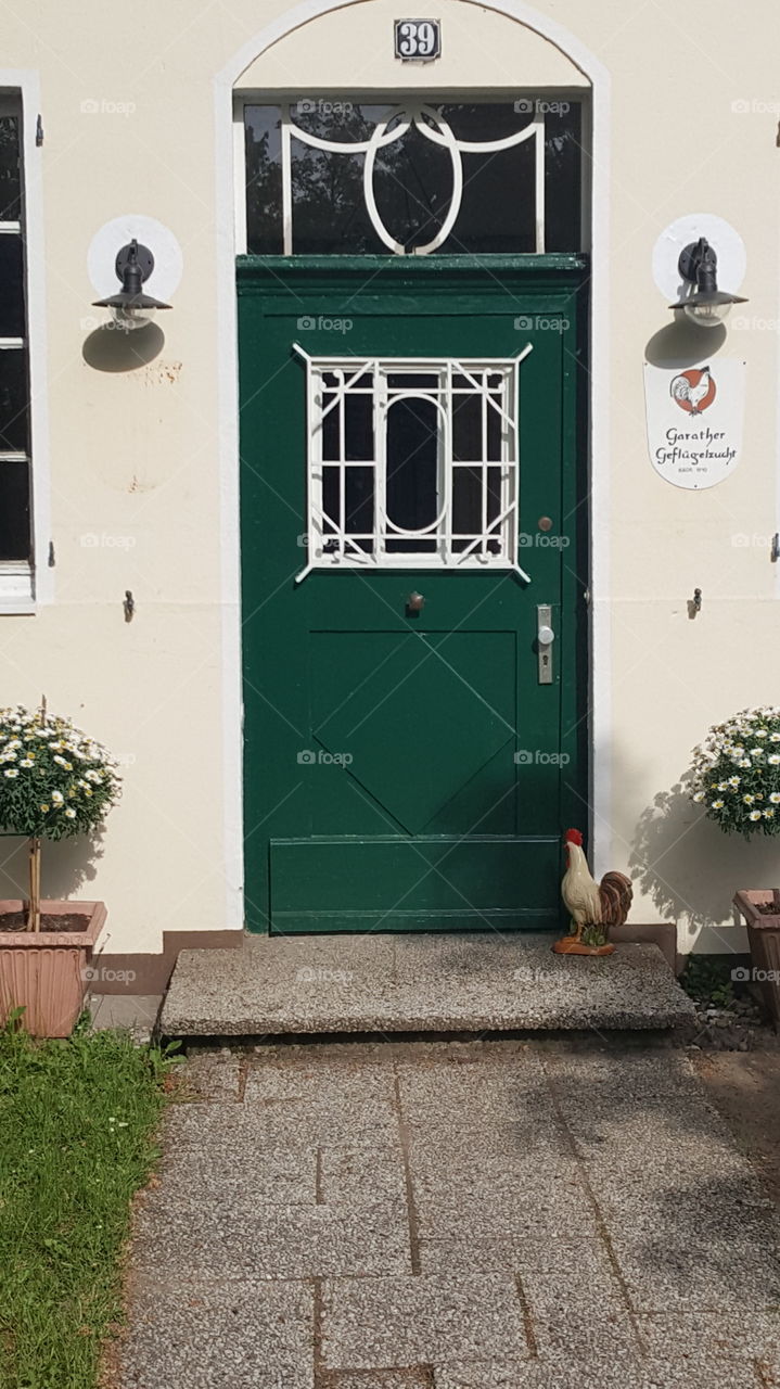 green wooden door