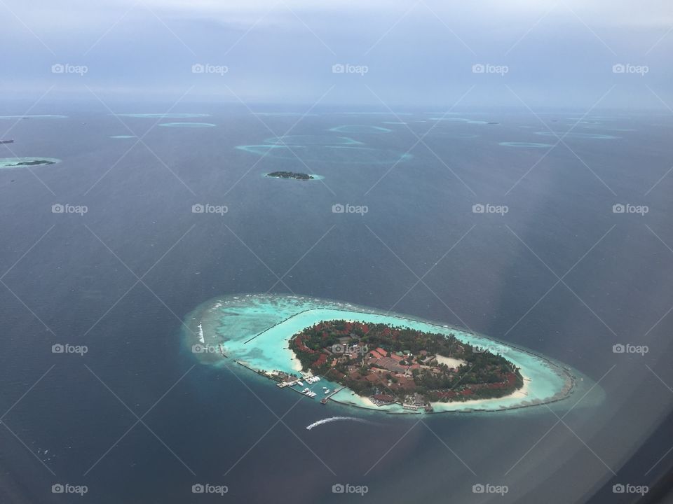 Maldive Islands. Flight over Maldives Island to Sri Lanka