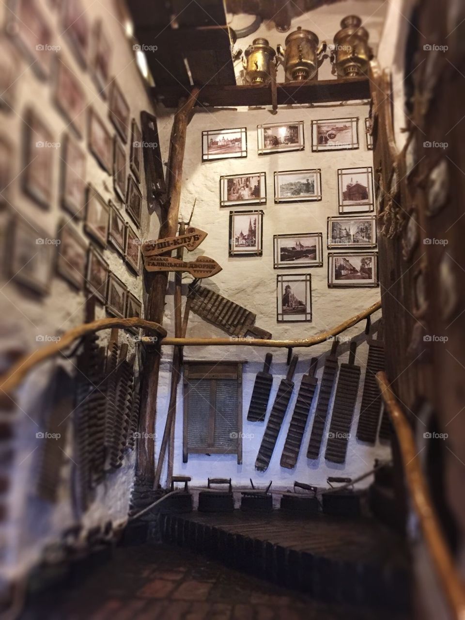 Stairs to the attic story with decorations 