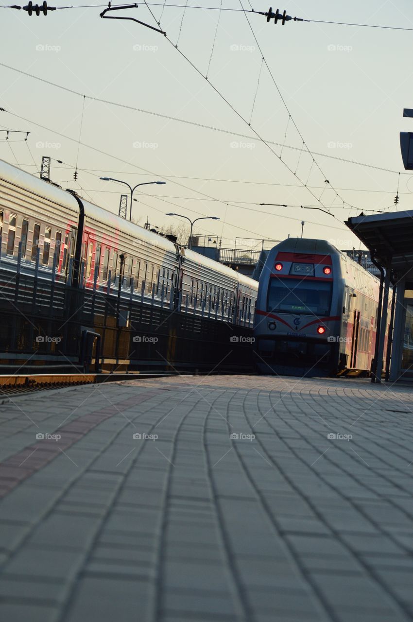 sunset and trains