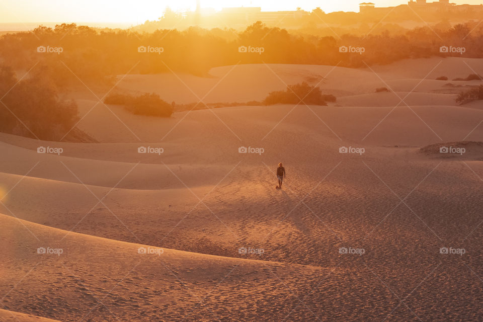 Sunset over the sand dunes of Maspolomas on Gran Canaria, Canary Islands, Spain.