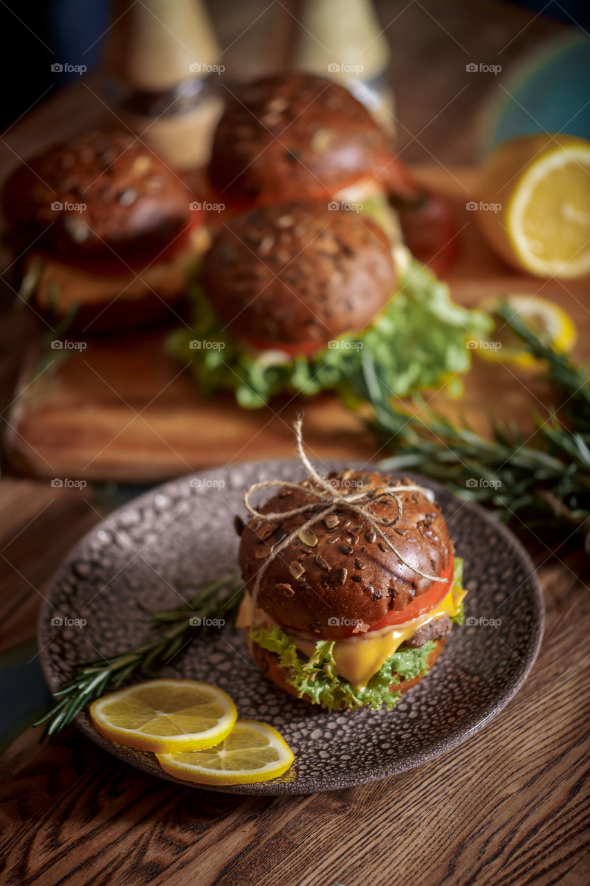 Dark burger with grain bread