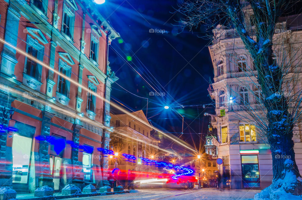 Night Lviv city scene