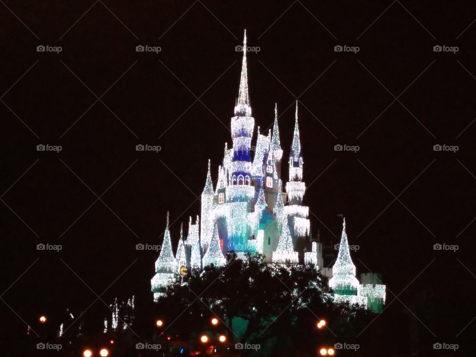 Glittering White Castle. Magical Castle of Disney World Florida