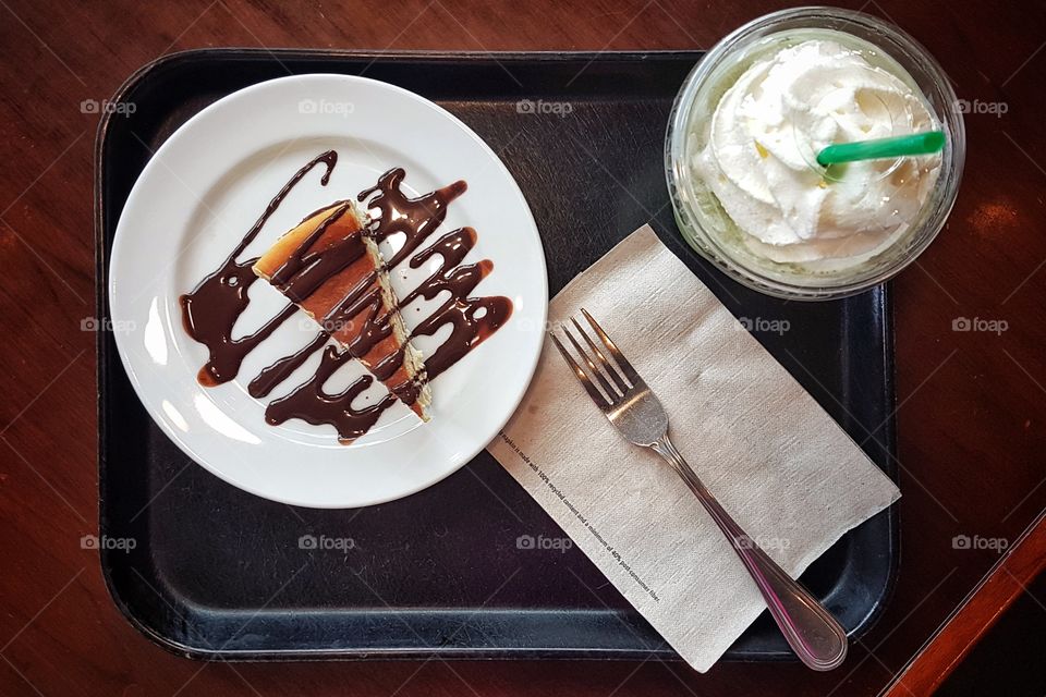 starbucks new york style cheesecake and matcha frappe