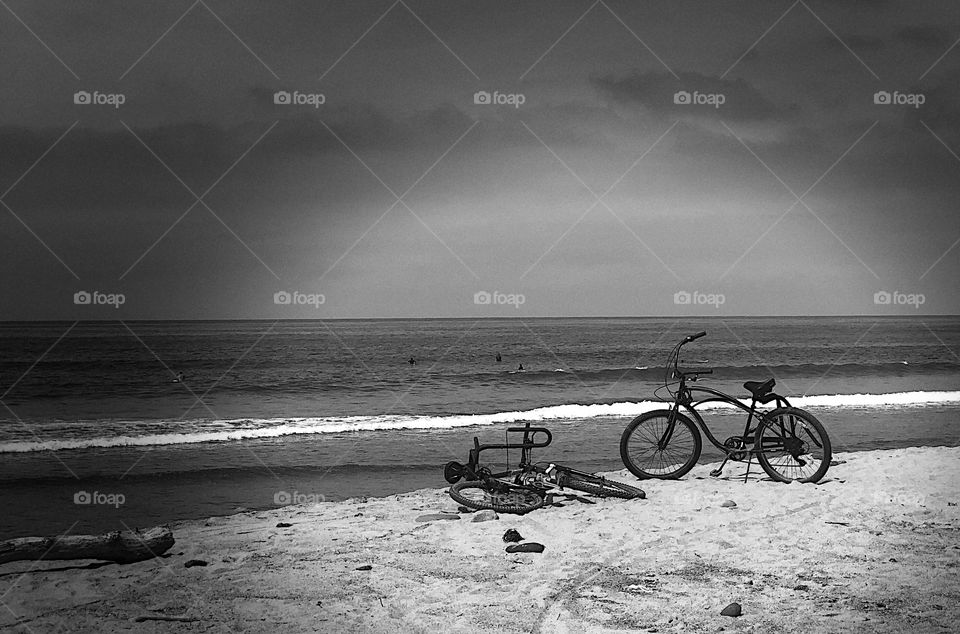 Bikes on the Beach Black and White, Trestles San Clemente California 
