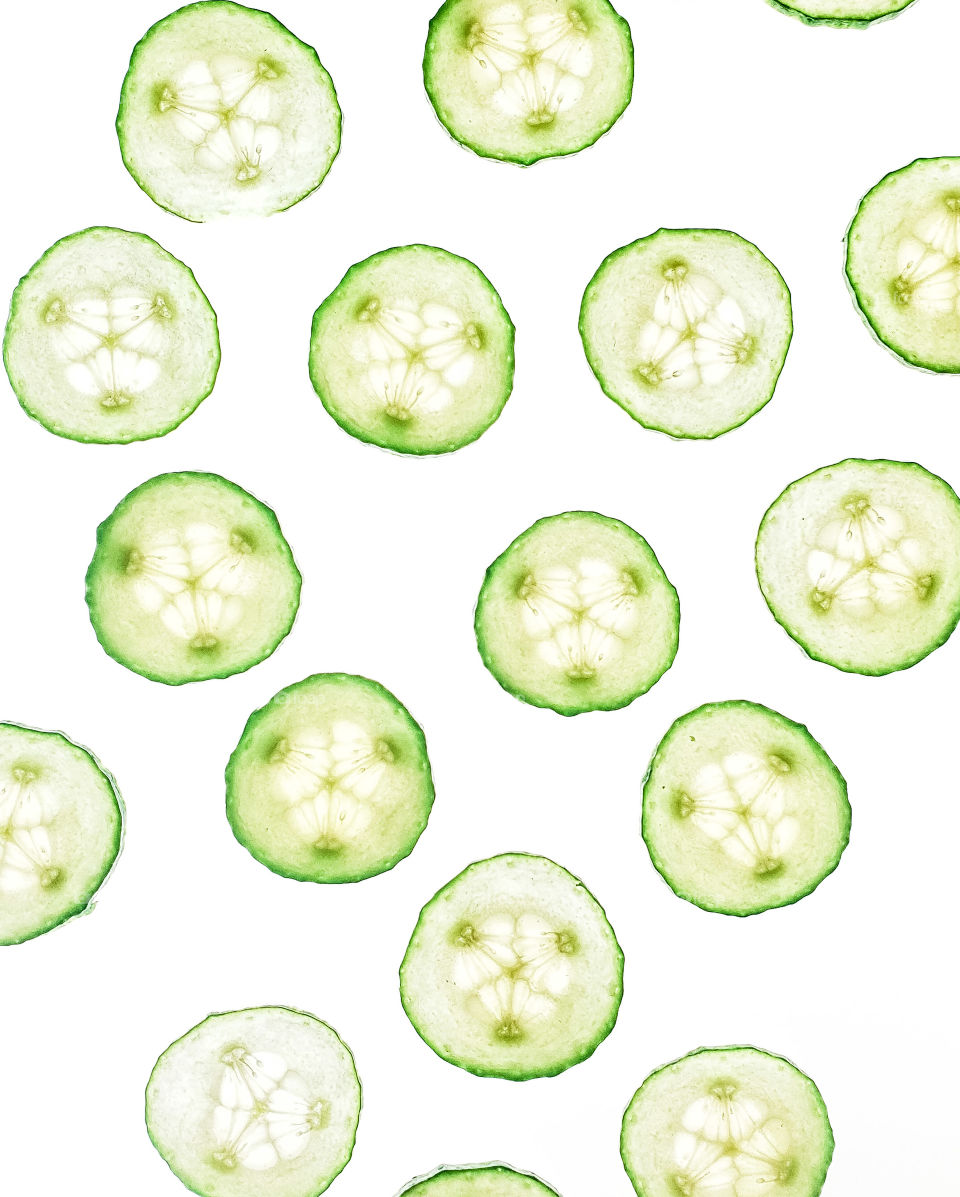 cucumber slices on light box