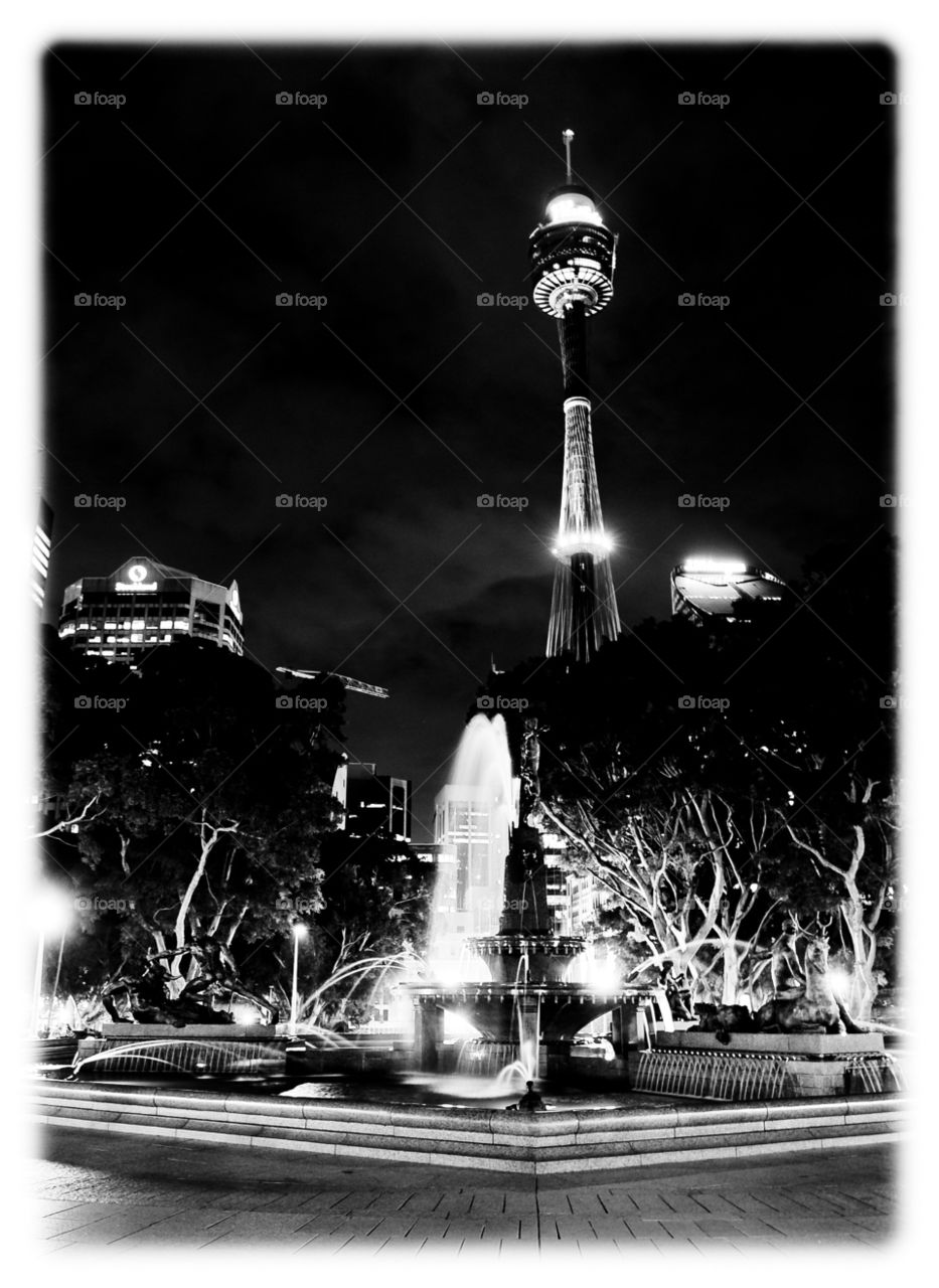 Nightscape by the fountain