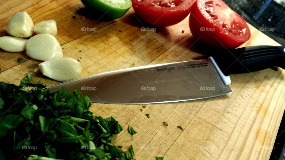 cutting board and vegetables for dinner