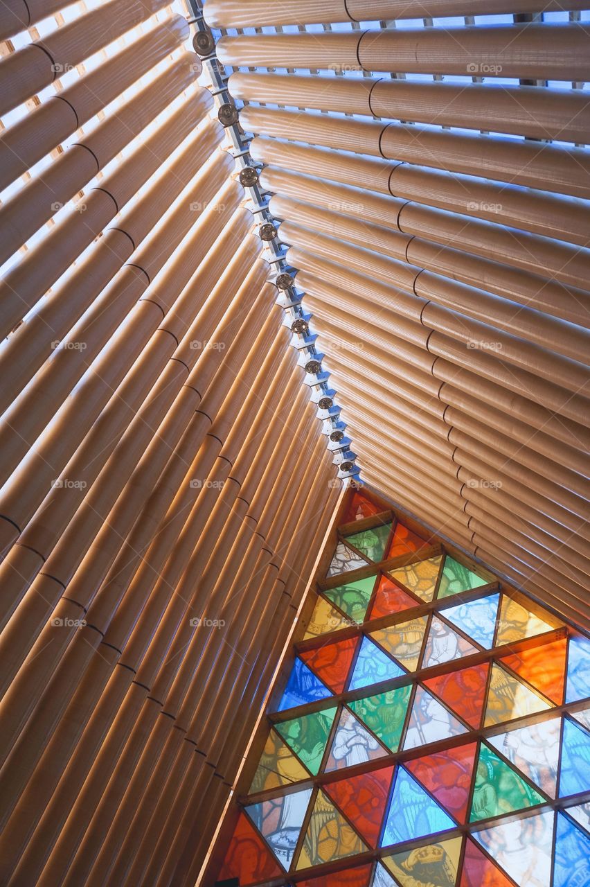 The Cardboard Cathedral. A temporary church built from recycled materials to serve the city as the historical cathedral is being repaired from earthquake damage. Christchurch, New Zealand 