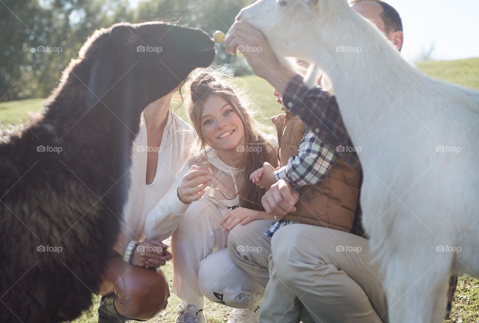 Tenderness photo with pets, countryside 