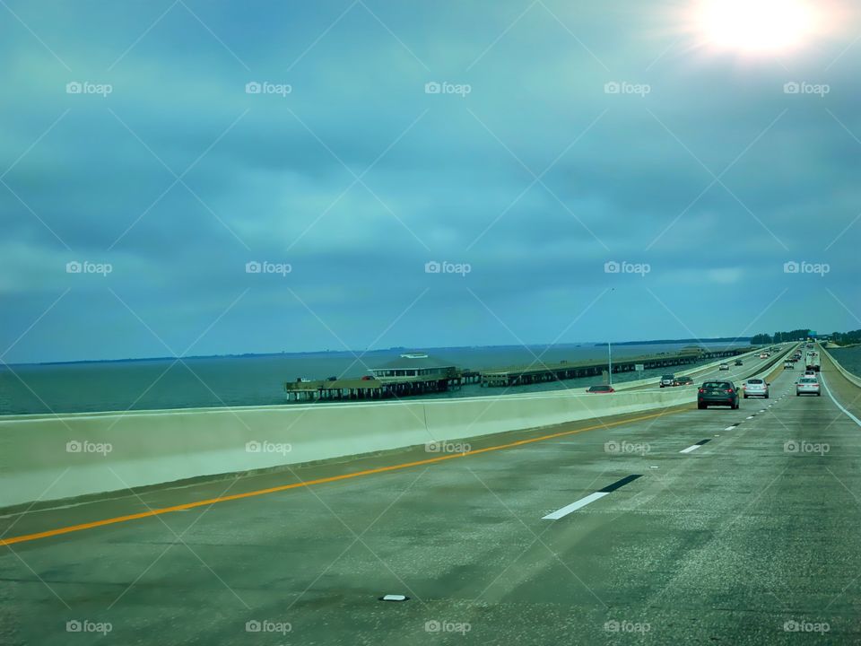 Skyway bridge and historic pier.