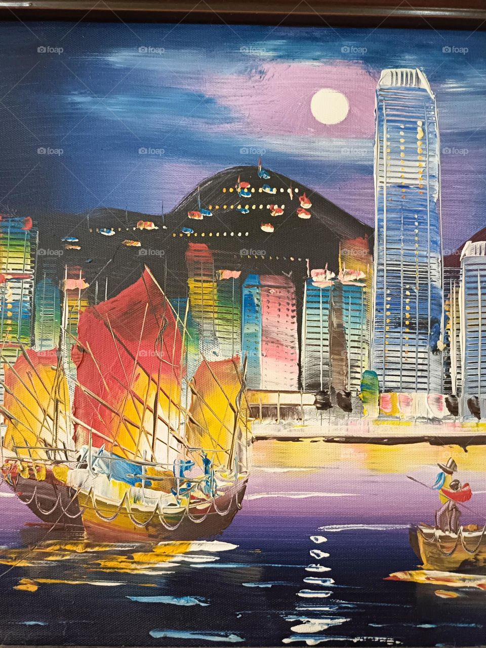 "Moonlit sails dance against a city ablaze with colors, bridging the old and the new."