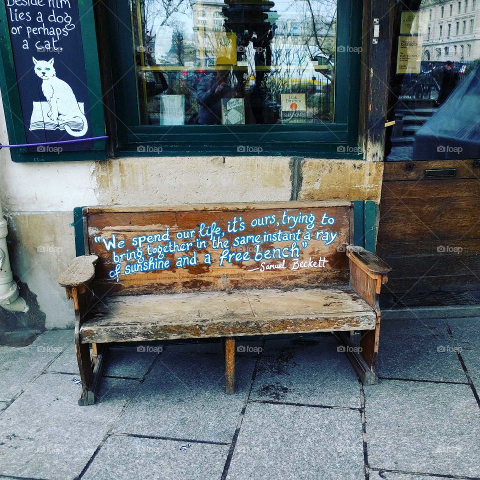 A nice  saying of Samuel Beckett on an old bench.