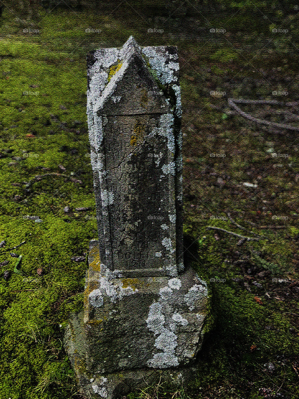 Been respectfully visiting cemeteries for photos opportunities. Took a photo of this lichen and moss encrusted grave marker and applied some desktop filters to add even more texture to the shot. 