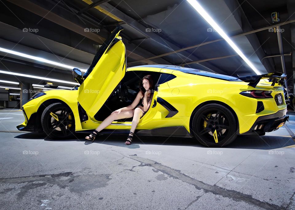 Corvette in parking garage 