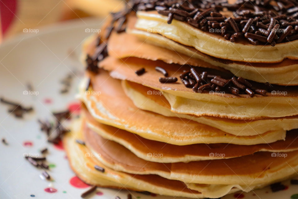 Pancakes with chocolate on them