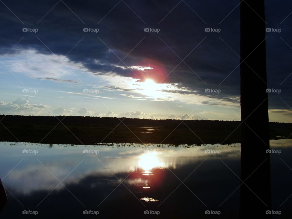 sunset on the river Kem in Siberia