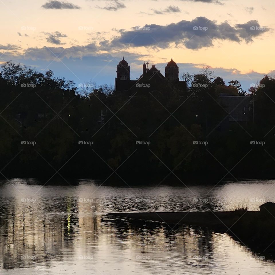 old church at sunset