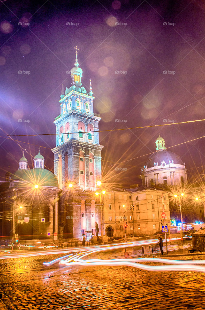 Lviv cityscape during the sunset