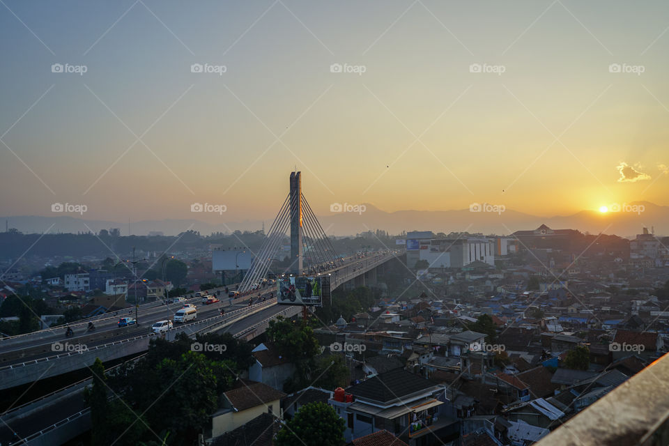 sunrise on jembatan pasupati in bandung, west java, indonesia