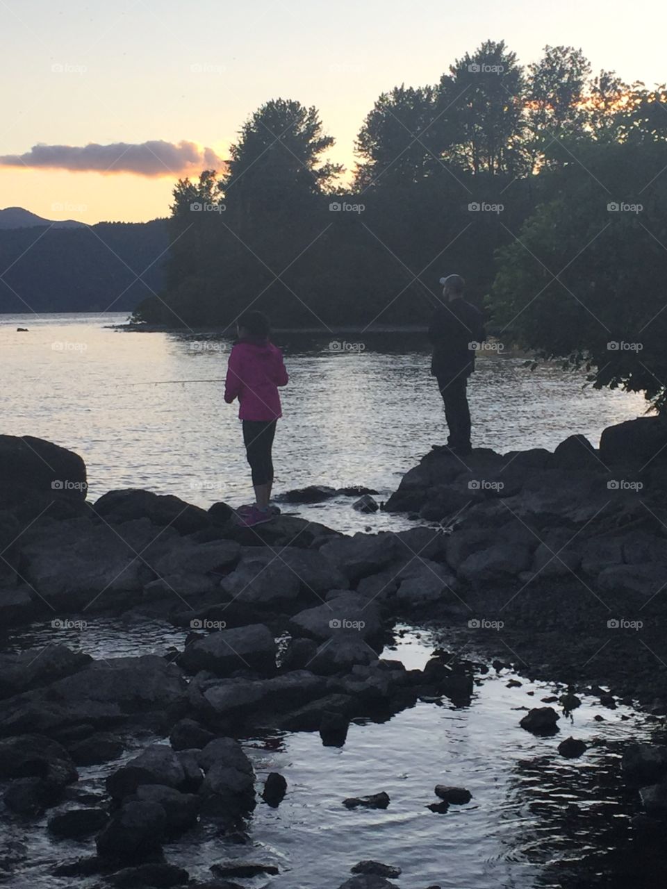 Fishing at sunset in the Columbia River.