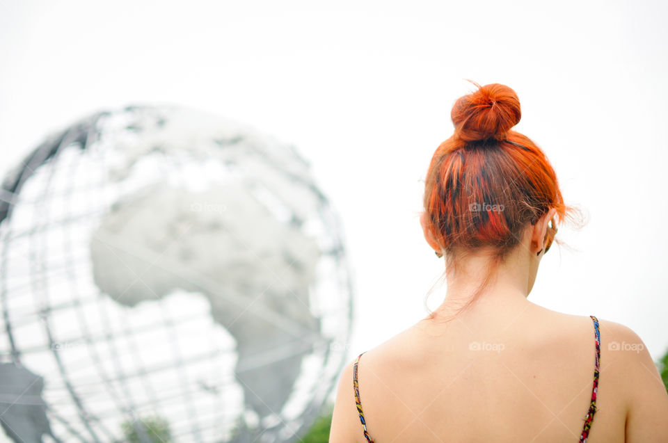 Hair model . Feather dyed hair at the worlds fair