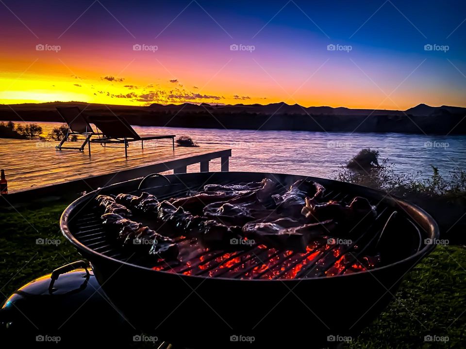 Braai at sunset on the orange 