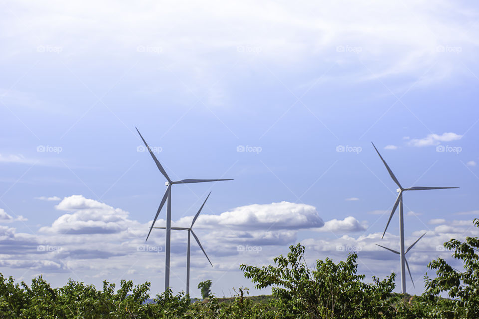 Wind turbines generate electricity on the Moutain at Khao Kho of phetchabun in Thailand.