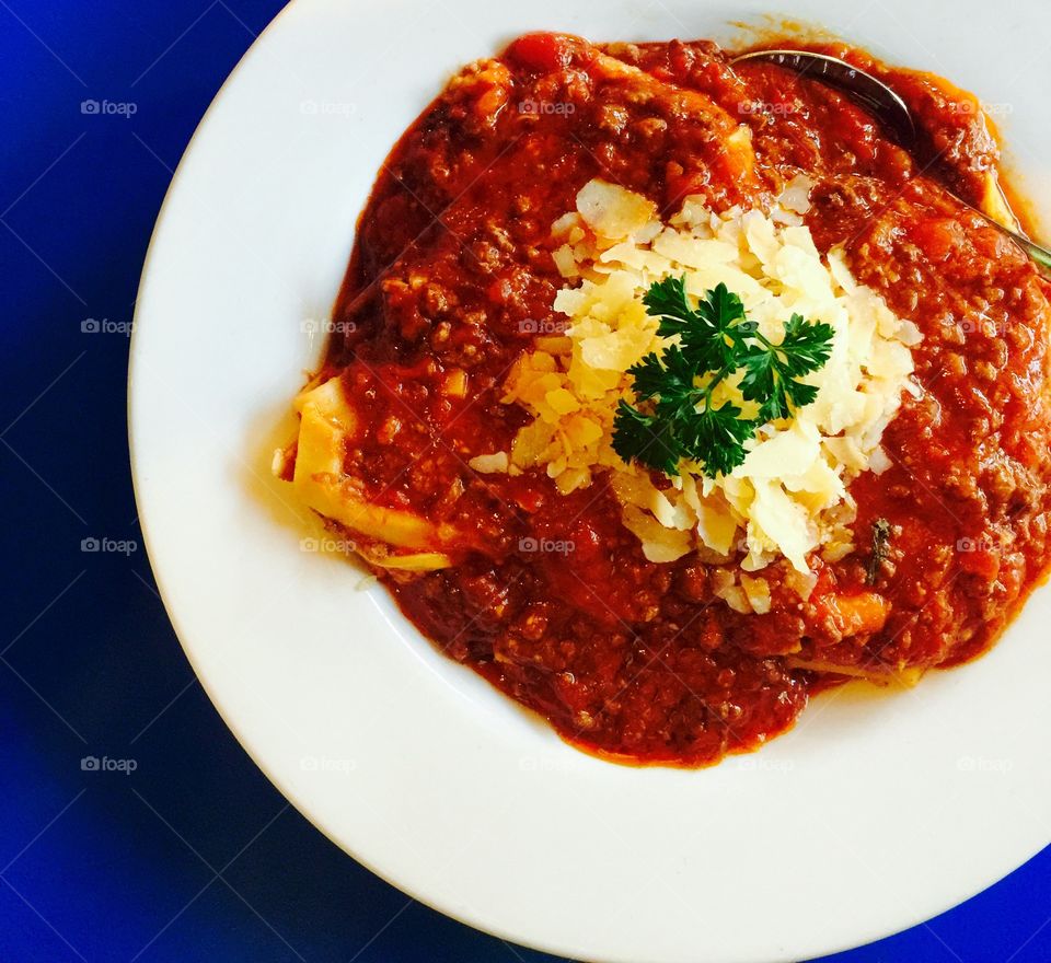 Lasagna served in plate