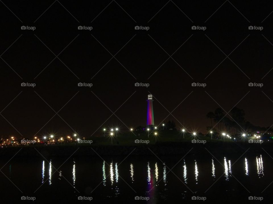 Long Beach California Lighthouse at night