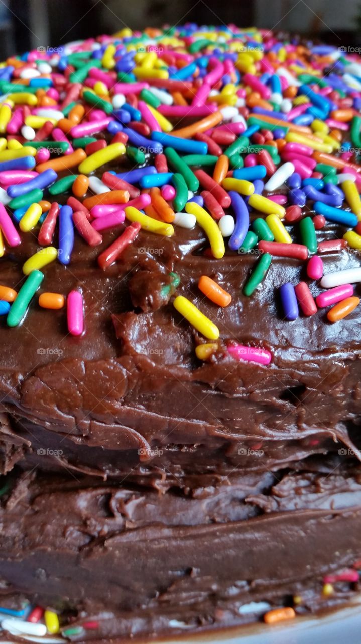 yumm. chocolate cake with sprinkles made by my daughter