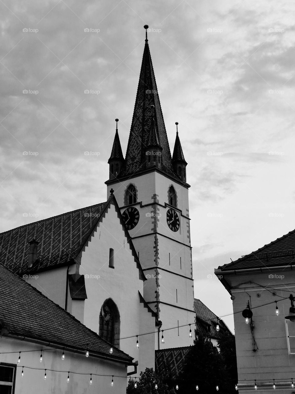 The Evangelical Cathedral of Sibiu in black and white