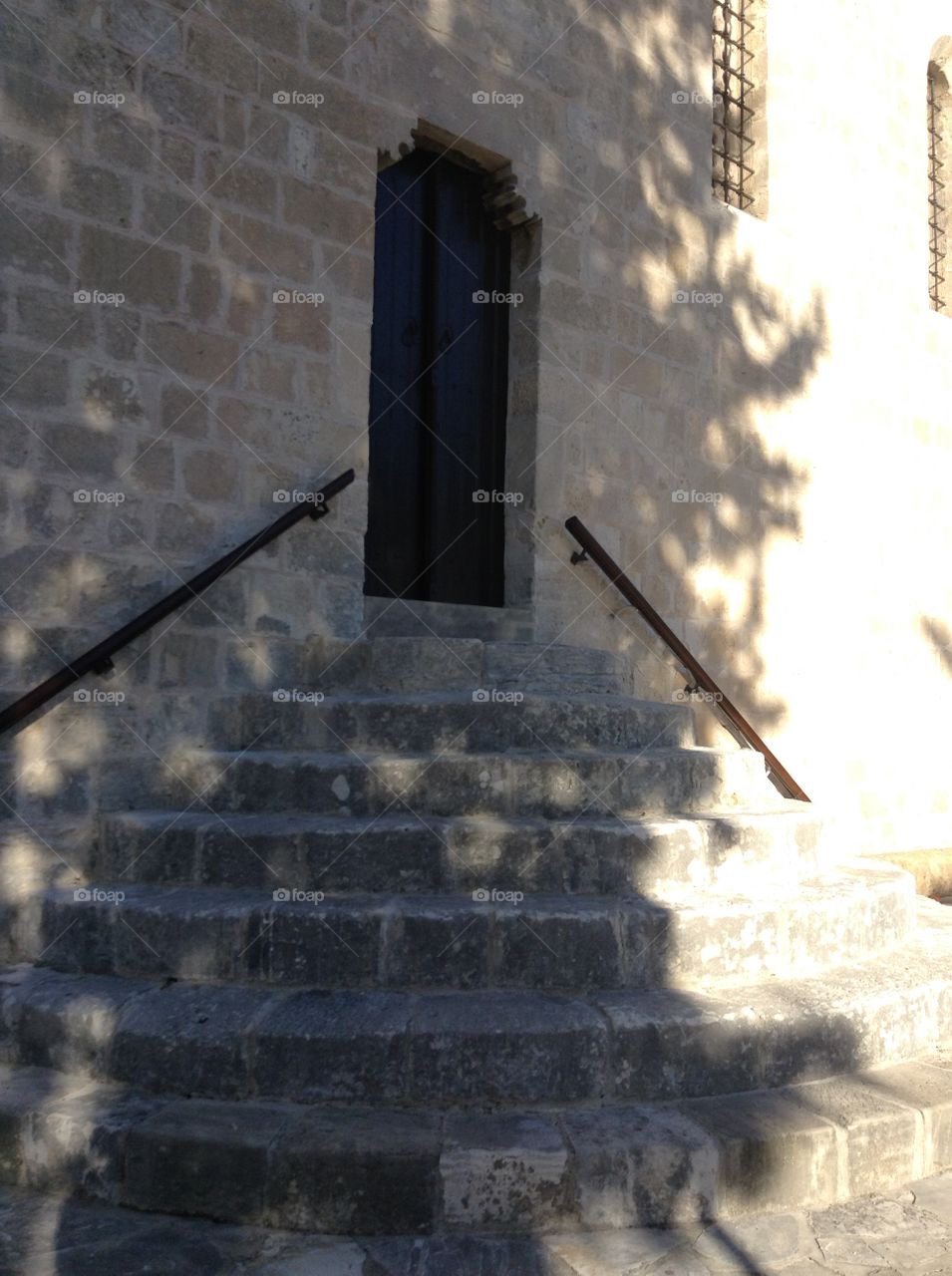 Side door and steps to church at Agios Neophytos Monastery, Tala, Cyprus.