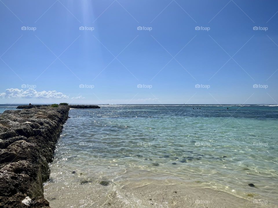 Stones pontoon and Caribbean Sea 