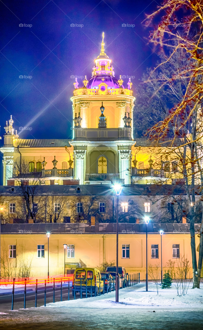 Night Lviv city scene