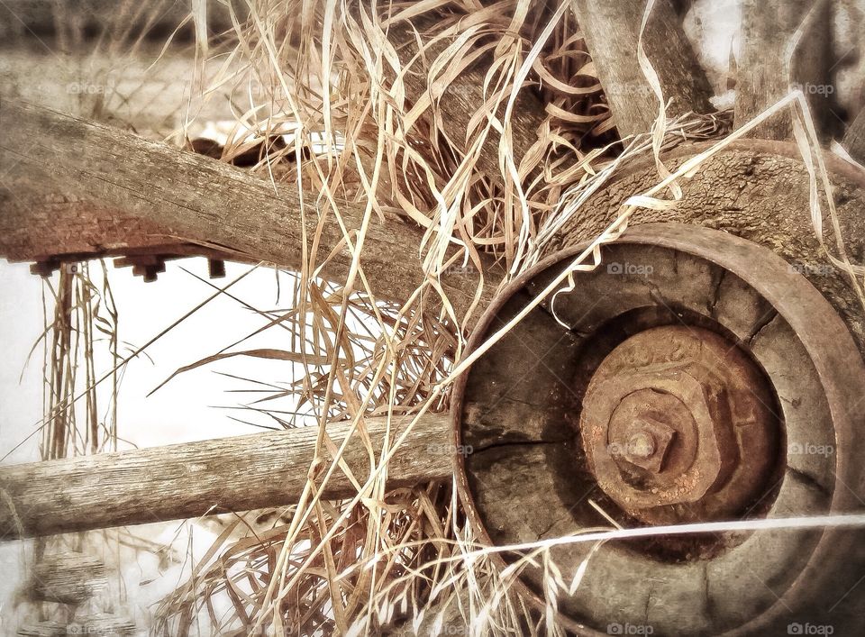 Rusty old wagon wheel 