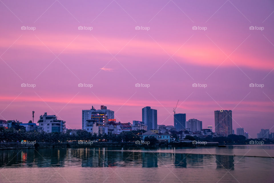 Pinky sunset in Hanoi city, capital of Vietnam 