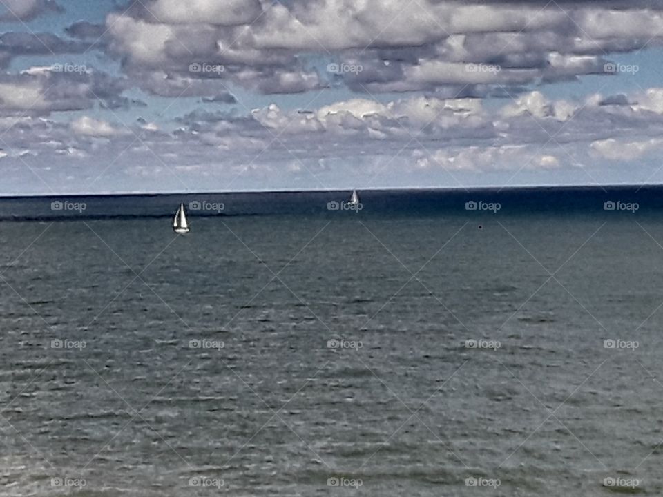 Lake Erie with two sailboats